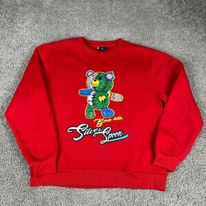 Bleecker & Mercer Sweatshirt Mens XL Red Born With Silver Spoon Patchwork Bear